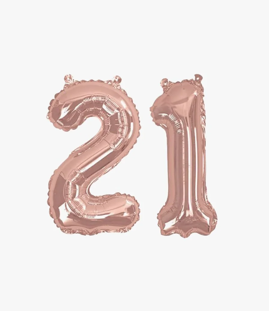 Rose Gold Foil Balloons Number 21 ( Air Inflated )