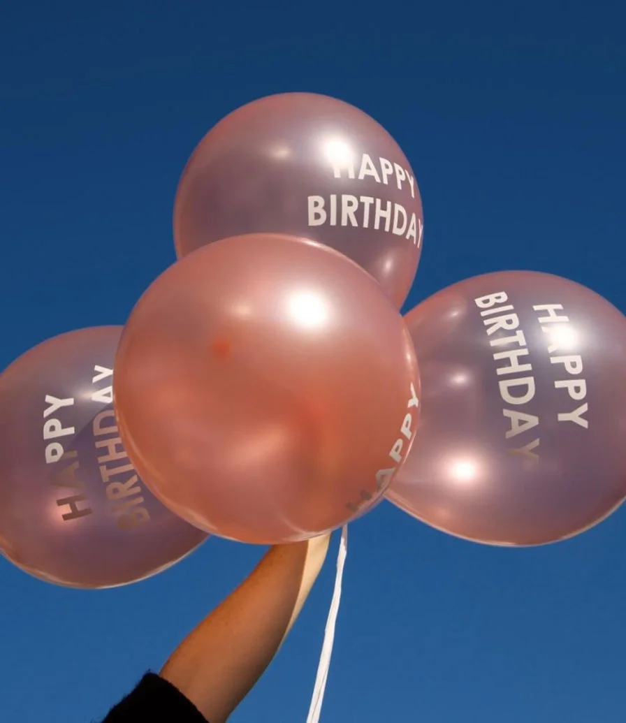 Rose Gold Latex "Happy Birthday" Printed Balloons 5pc Pack by Talking Tables