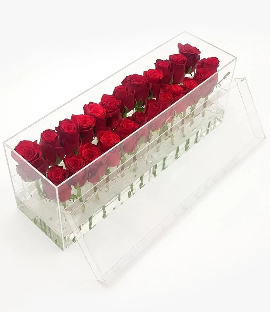 Roses in Rectangular Acrylic Box (24 Roses)