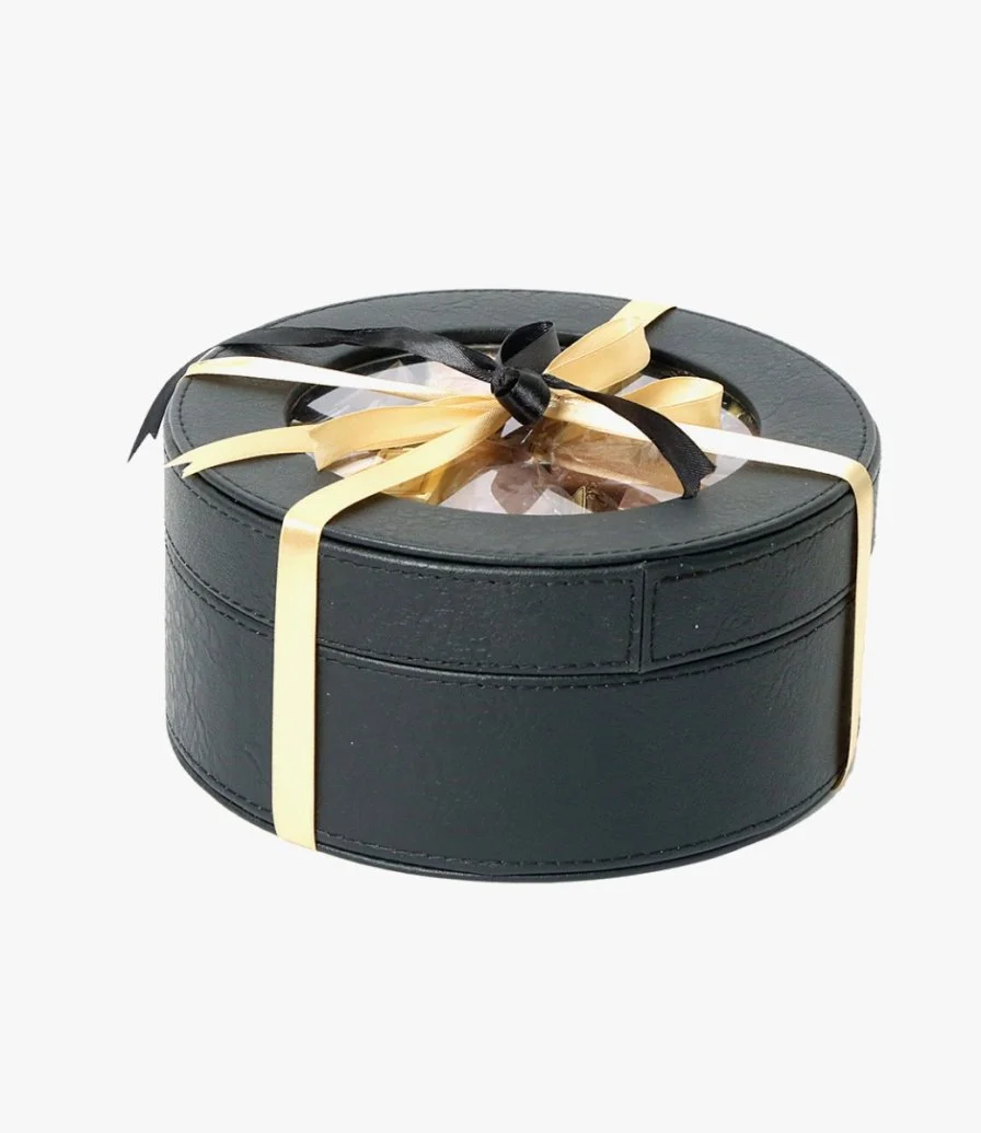 Round Leather Chocolate Box by Eclat Black