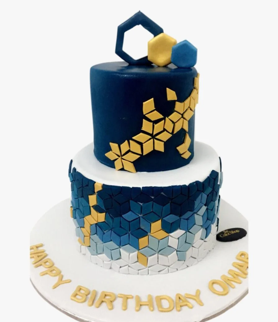 Royal Blue 3D Birthday Cake