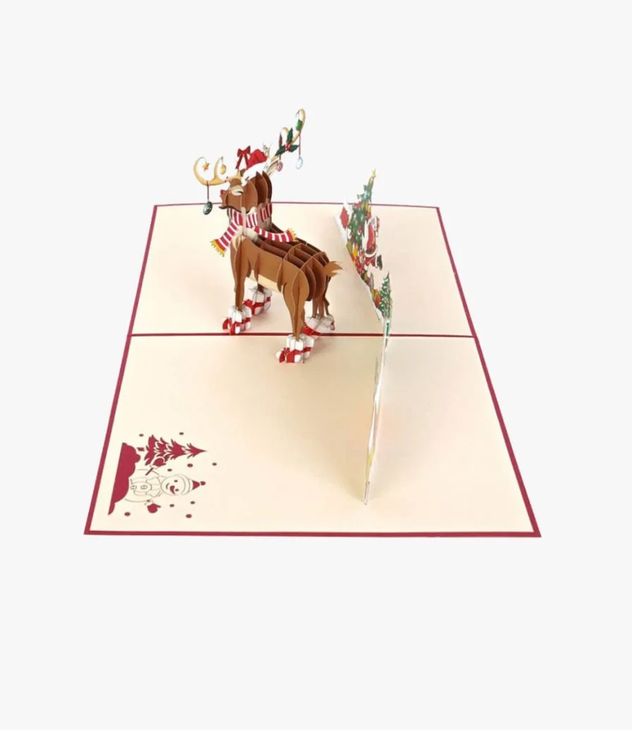 بطاقة تهنئة ثلاثية الأبعاد بشكل رادولف ورسوم الكريسماس من أبرا كاردز