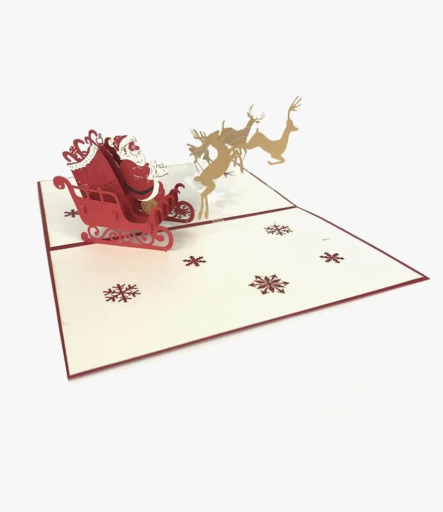 Santa on Sleigh with Reindeer 3D Card by Abra Cards