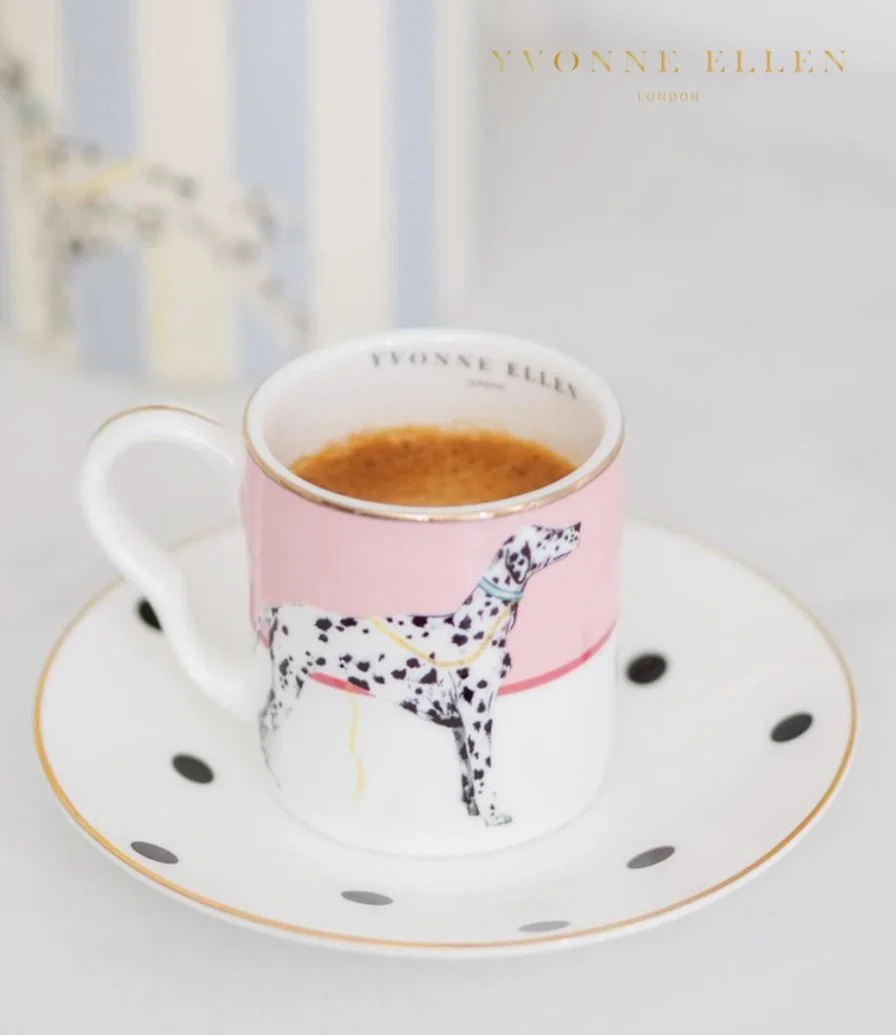 Set Of 2 Espresso Cup & Saucers Dog/Zebra By Yvonne Ellen
