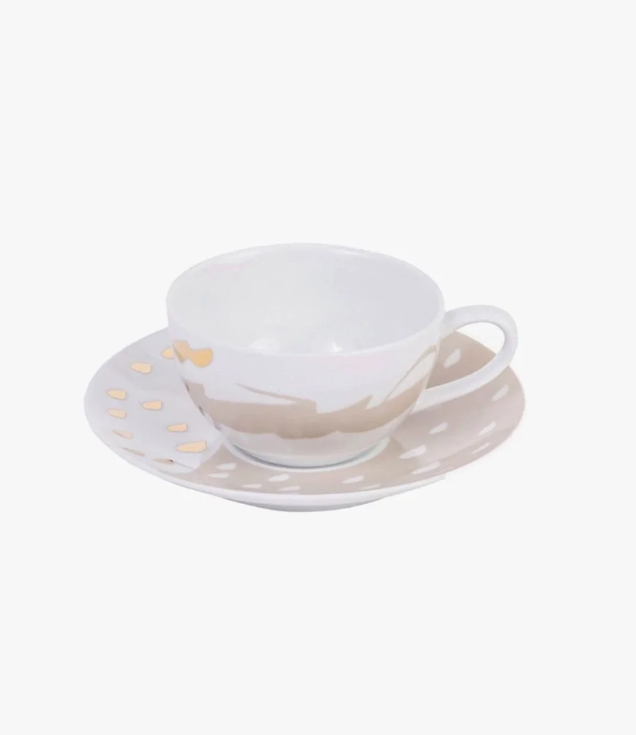 Set of 6 Joud Porcelain Teacups & Saucers by Silsal