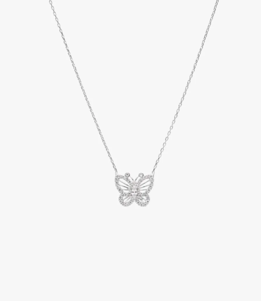 Shiny Butterfly Necklace With Luminous Crystal Beads