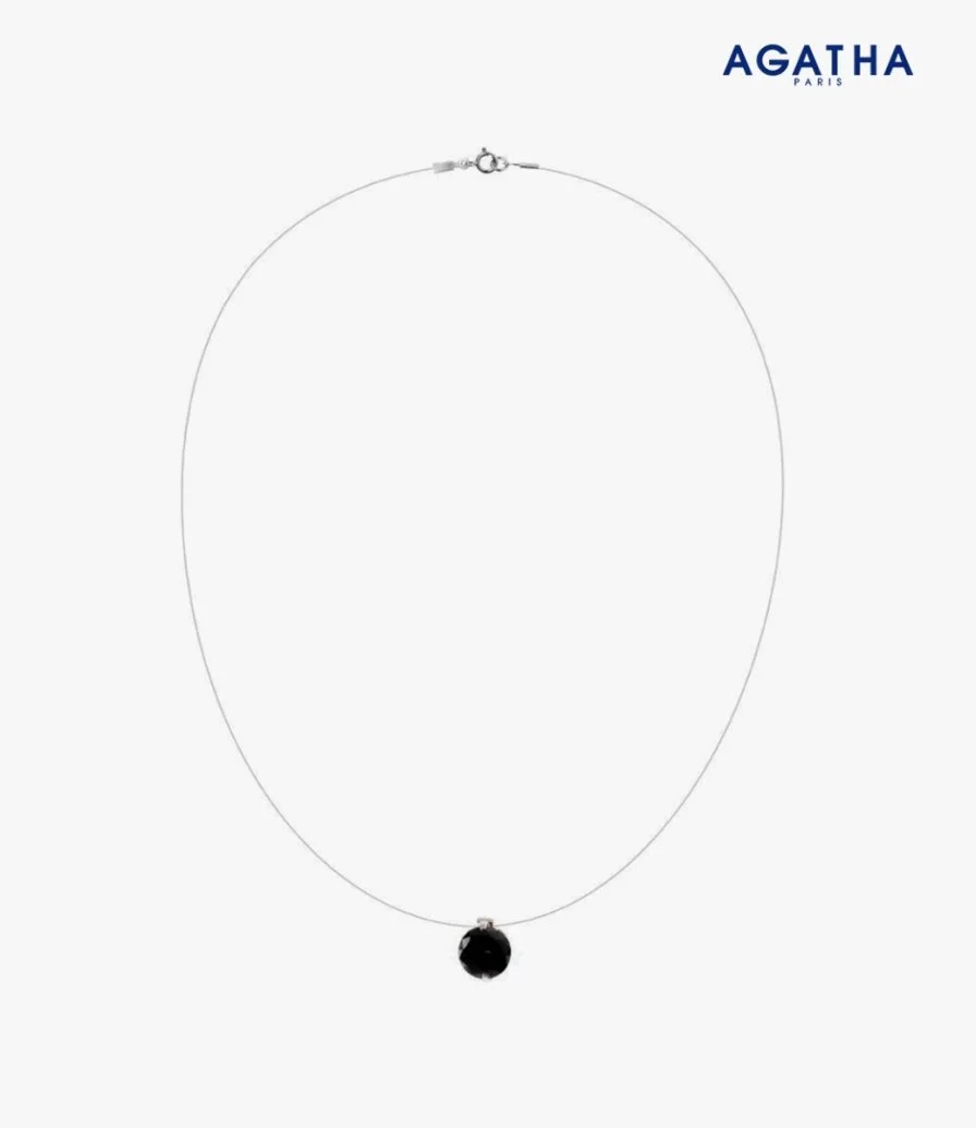 Short Necklace With Transparent Thread & Black Cubic Zirconia by Agatha Paris
