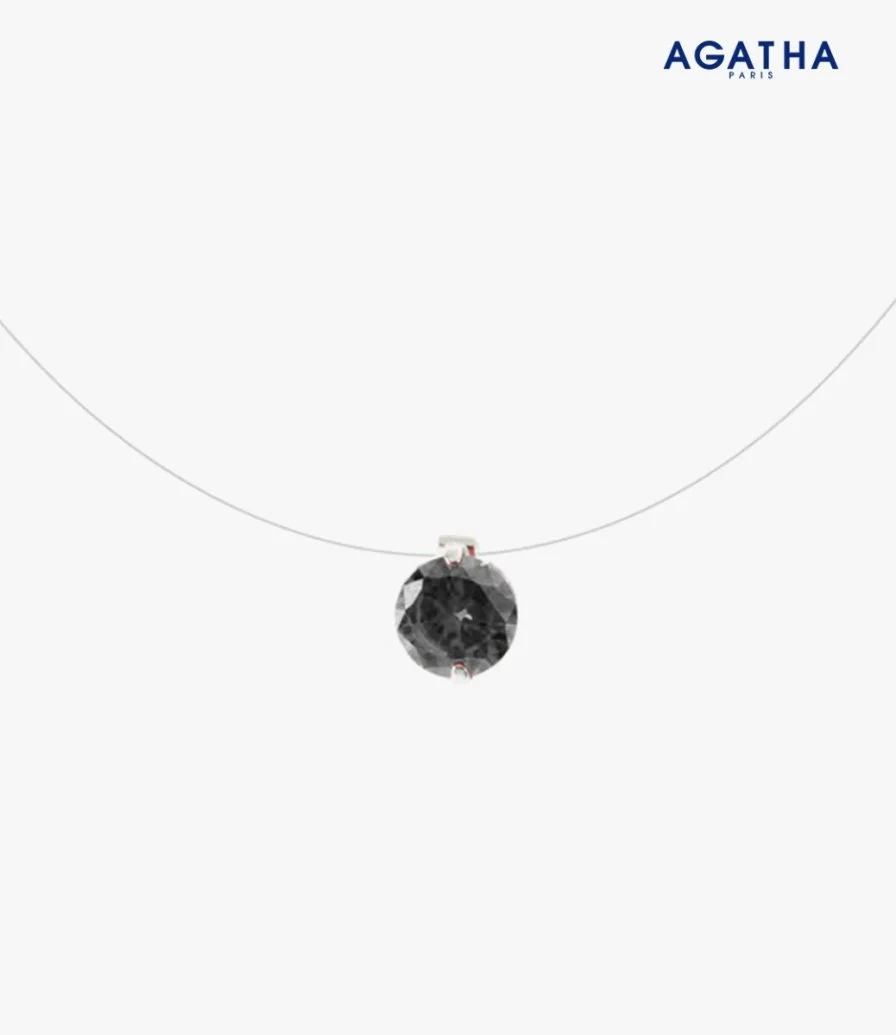 Short Necklace With Transparent Thread & Black Cubic Zirconia by Agatha Paris