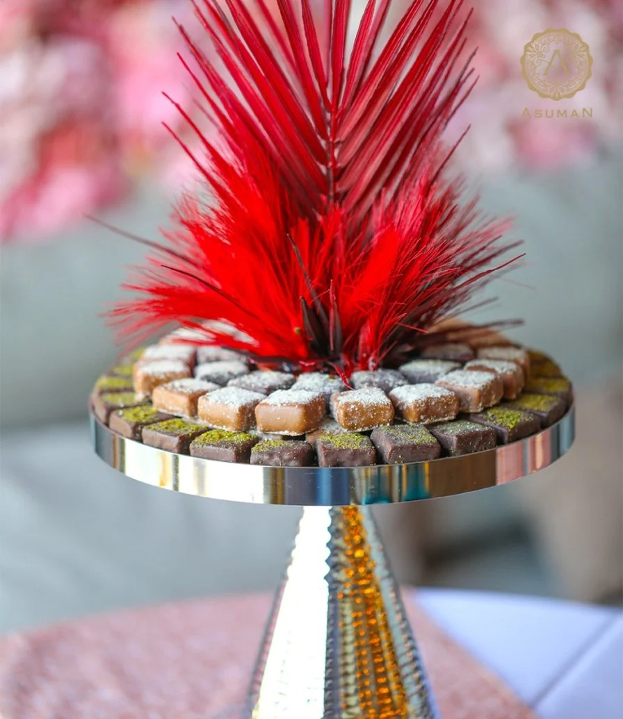 Silver Tray with Red Feather by Asuman