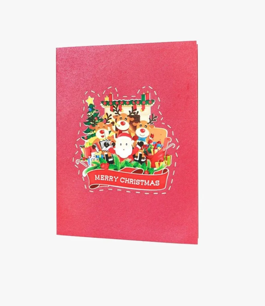بطاقة تهنئة ثلاثية الأبعاد بشكل سانتا مع غزلان الكريسماس من أبرا كاردز