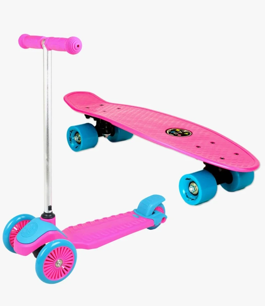 Skateboard & Scooter Set By Mini Sharkman - Pink/Blue