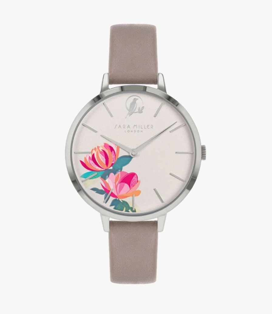 Sara Miller Flower Leather Watch