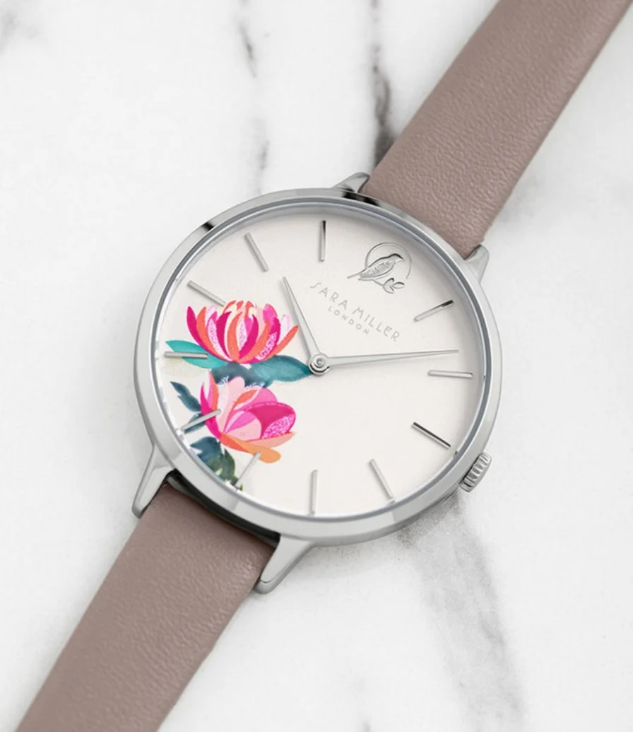 Sara Miller Flower Leather Watch