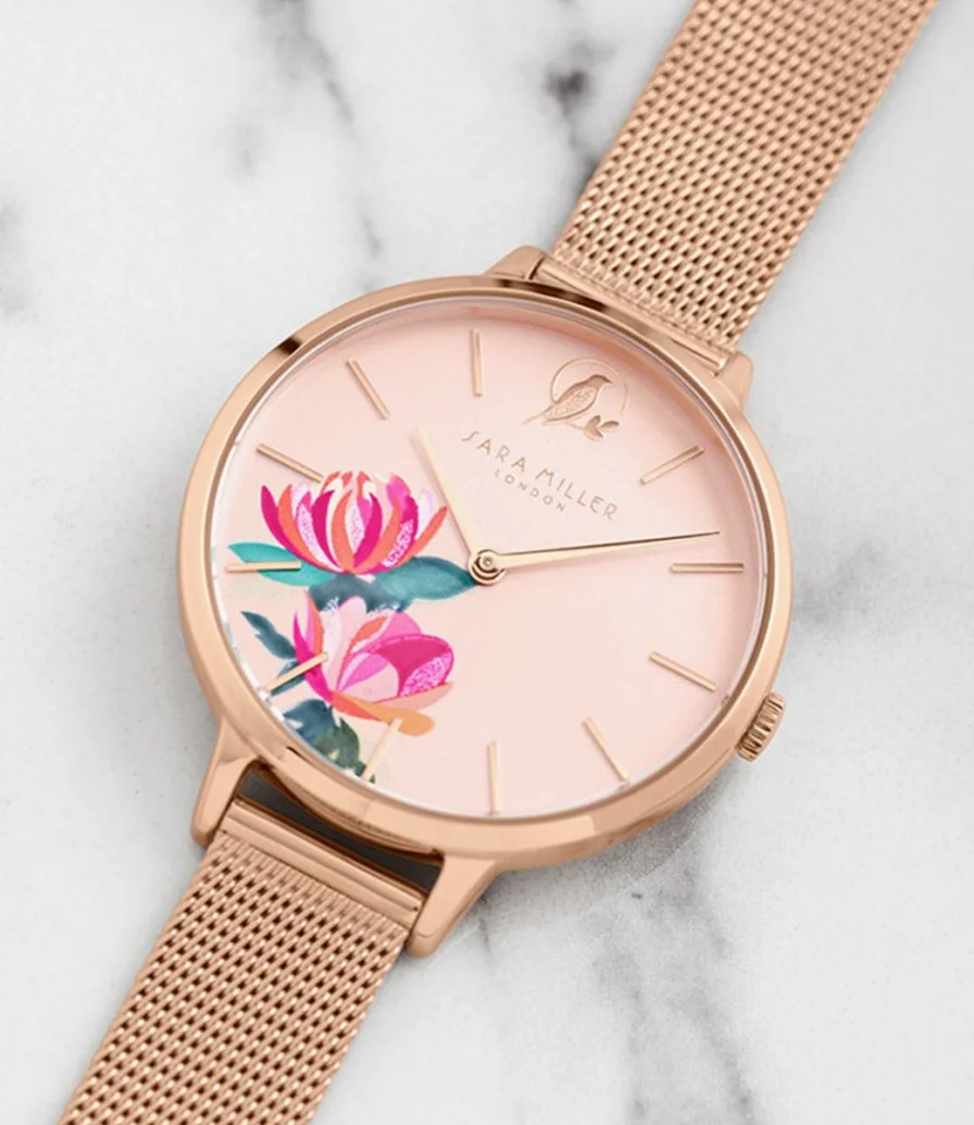 ساعة سارة ميلر بتصميم زهور من الستانلس ستيل