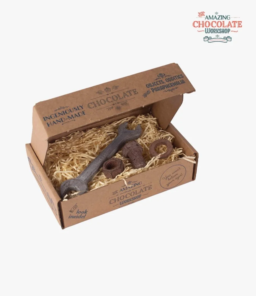 Small Spanner with Small Bolt, Nut  & Washer Chocolate Set by The Amazing Chocolate Workshop