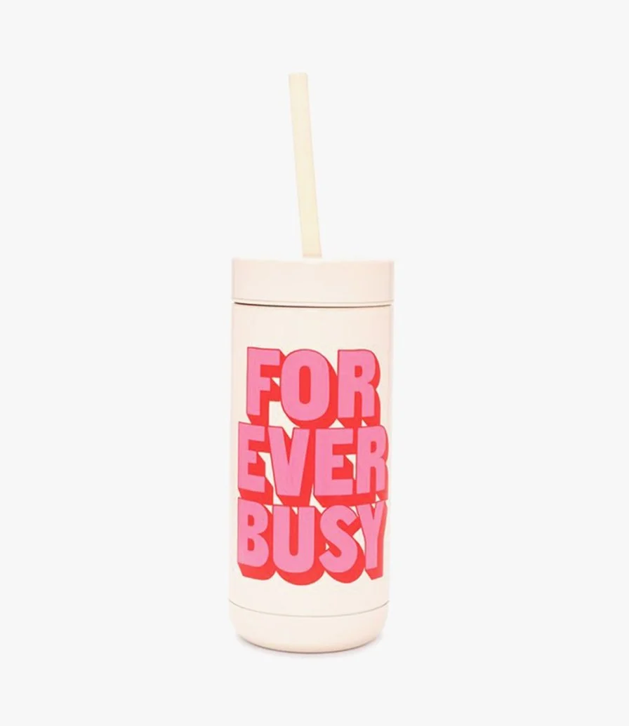 Stainless Steel Tumbler with Straw - Forever Busy by Bando
