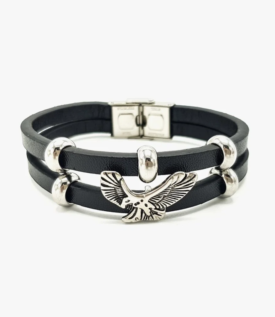 Steel Eagle Leather Bracelet