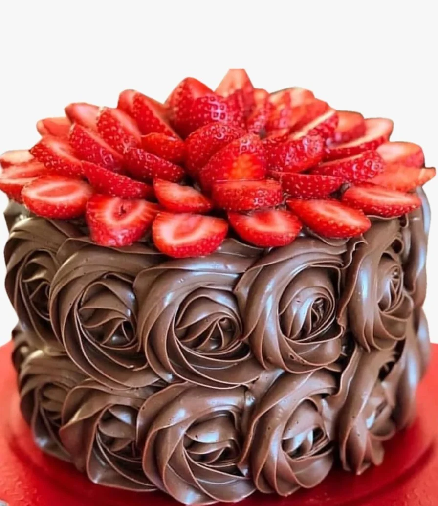 Strawberry Chocolate Cake with Flowers