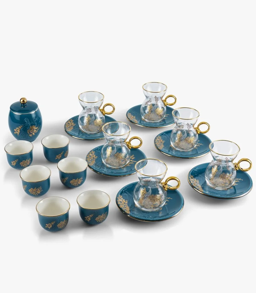 Tea And Arabic Coffee Set 19Pcs From Hera - Blue