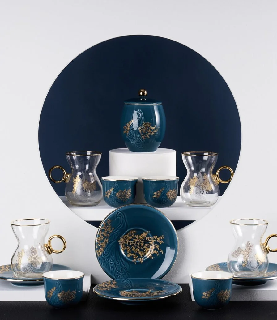  طقم شاي وقهوة عربي 19 قطعة من هيرا -  أزرق