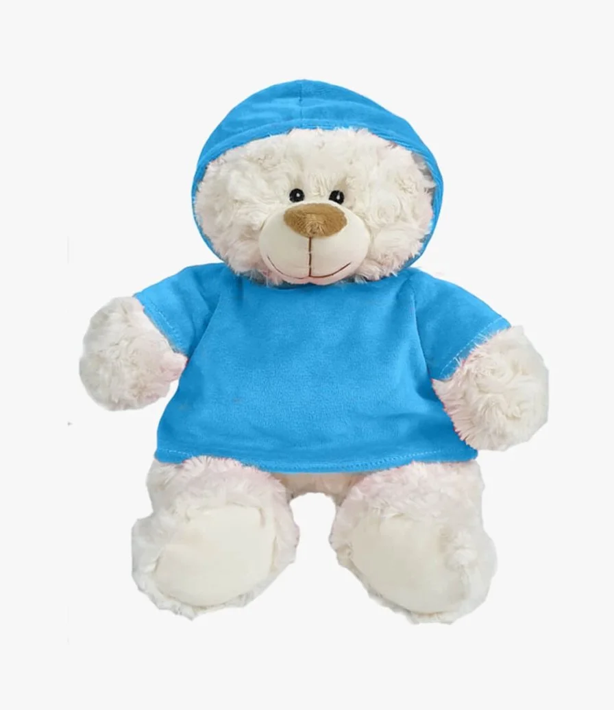 Teddy Bear 38cm in Blue Velour Hoodie by Fay Lawson