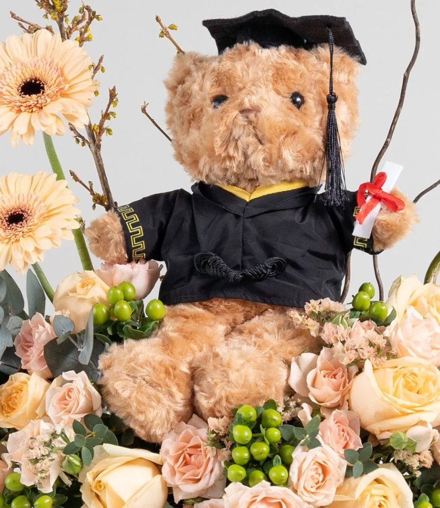 Teddy Bear Graduation Flower Arrangement 