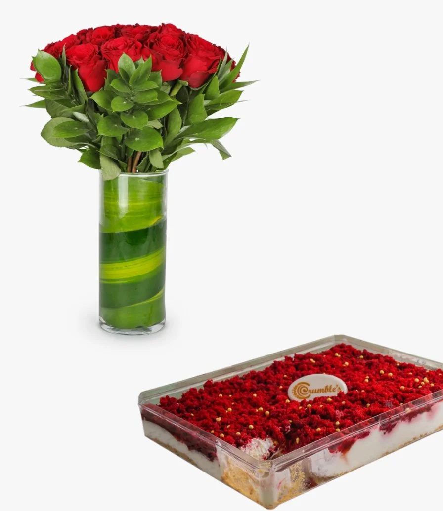 Red roses and strawberry crumble bundle