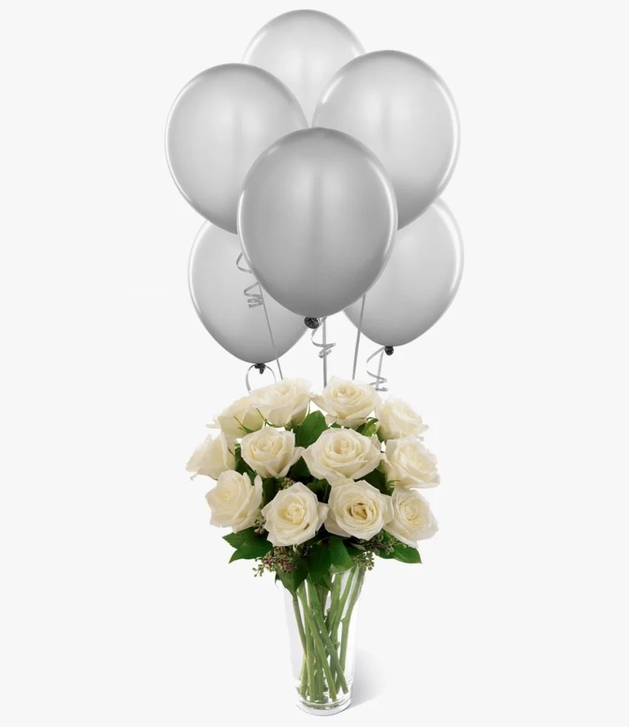 White flowers and baloons bundle