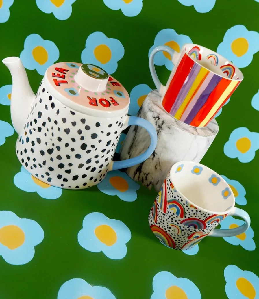 Time For Tea - Teapot and Set of 2 mugs by  Eleanor Bowmer