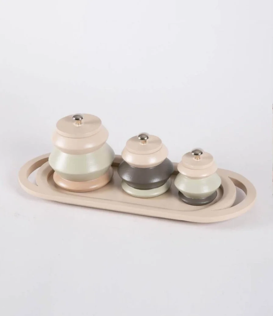 Tray With 3 Beige Canister Set By Blends