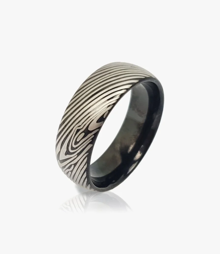 Tungsten Ring wih white pattern by Mecal 
