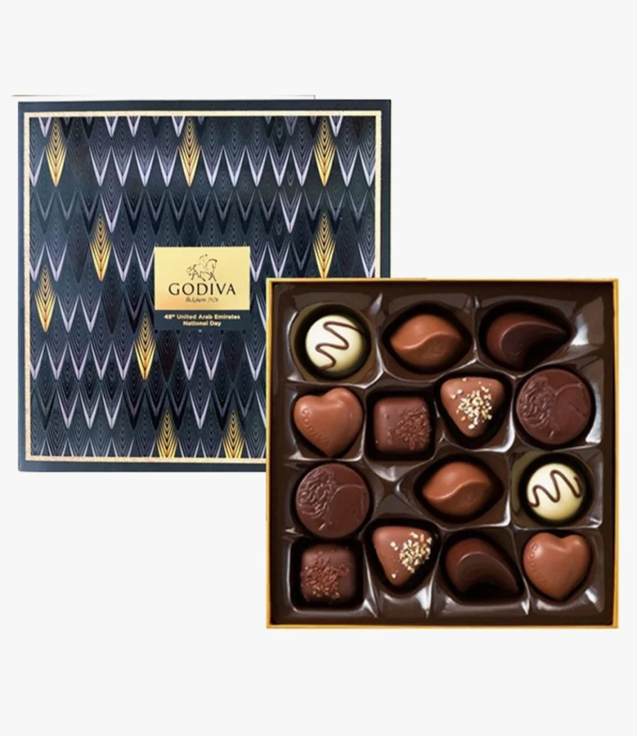 صندوق شوكولاتة جولد ريجيد لليوم الوطني الإماراتي 14 قطعة من جوديفا