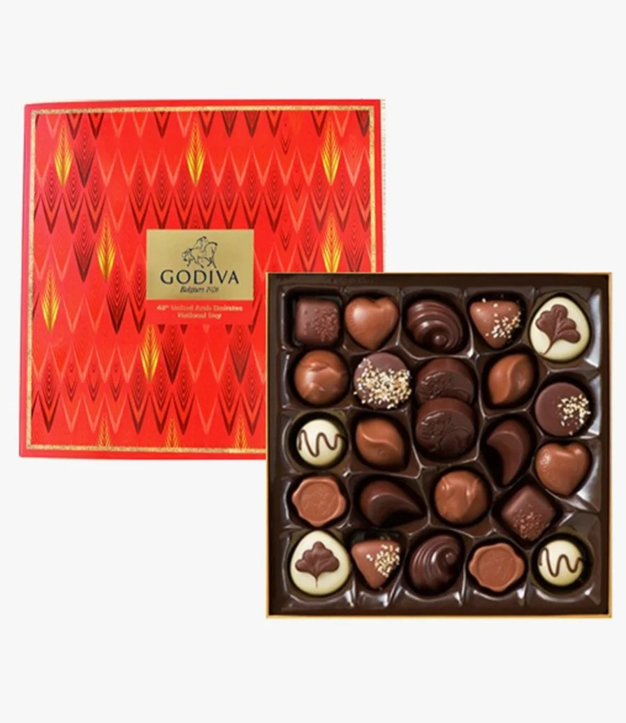 UAE National Day Gold Rigid Chocolate Box 24 pcs by Godiva - Orange