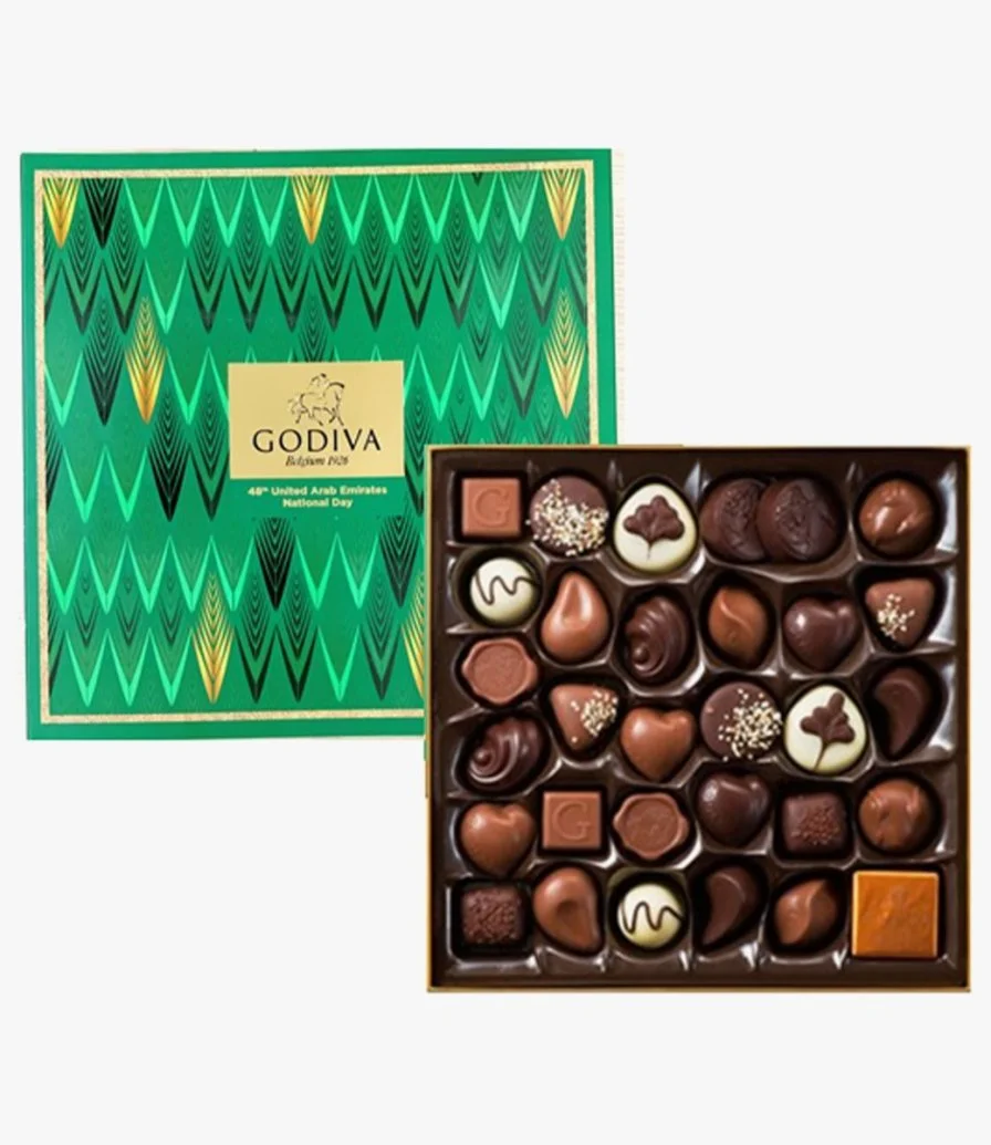 صندوق شوكولاتة جولد ريجيد لليوم الوطني الإماراتي 34 قطعة من جوديفا
