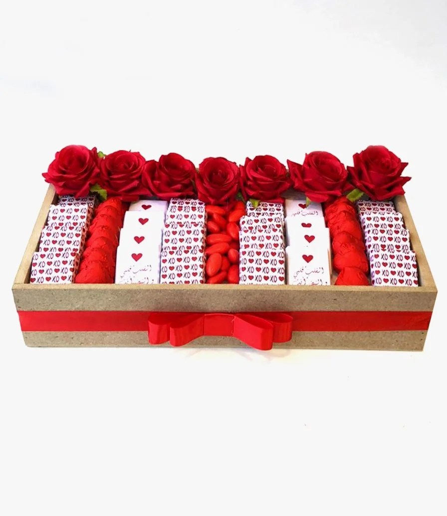 Valantine Chocolate and  Artificial roses tray by Eclat