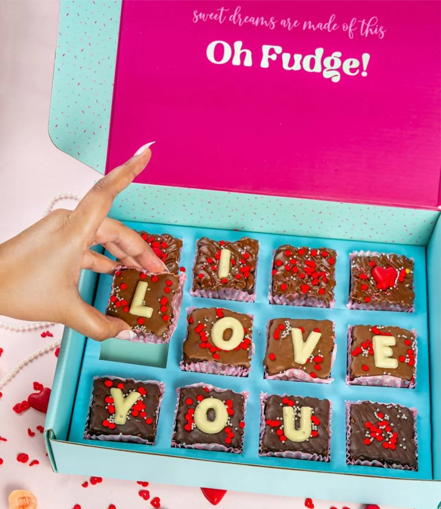Valentine's Box of 12 Brownies 'I Love You' by Oh Fudge