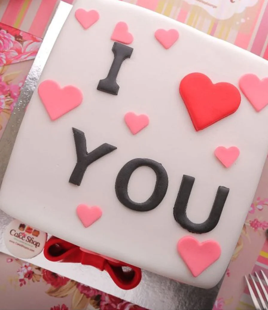  White Square with Red Hearts Cake by The Cake Shop 