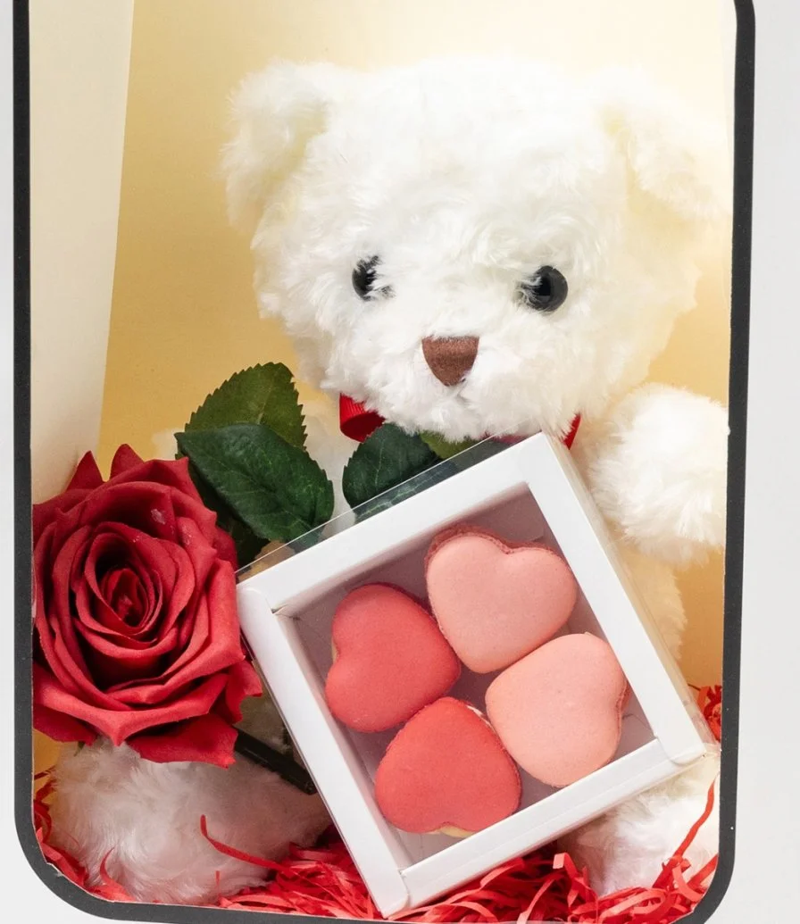 Valentine's Teddy Bear with Macarons by Cake Social