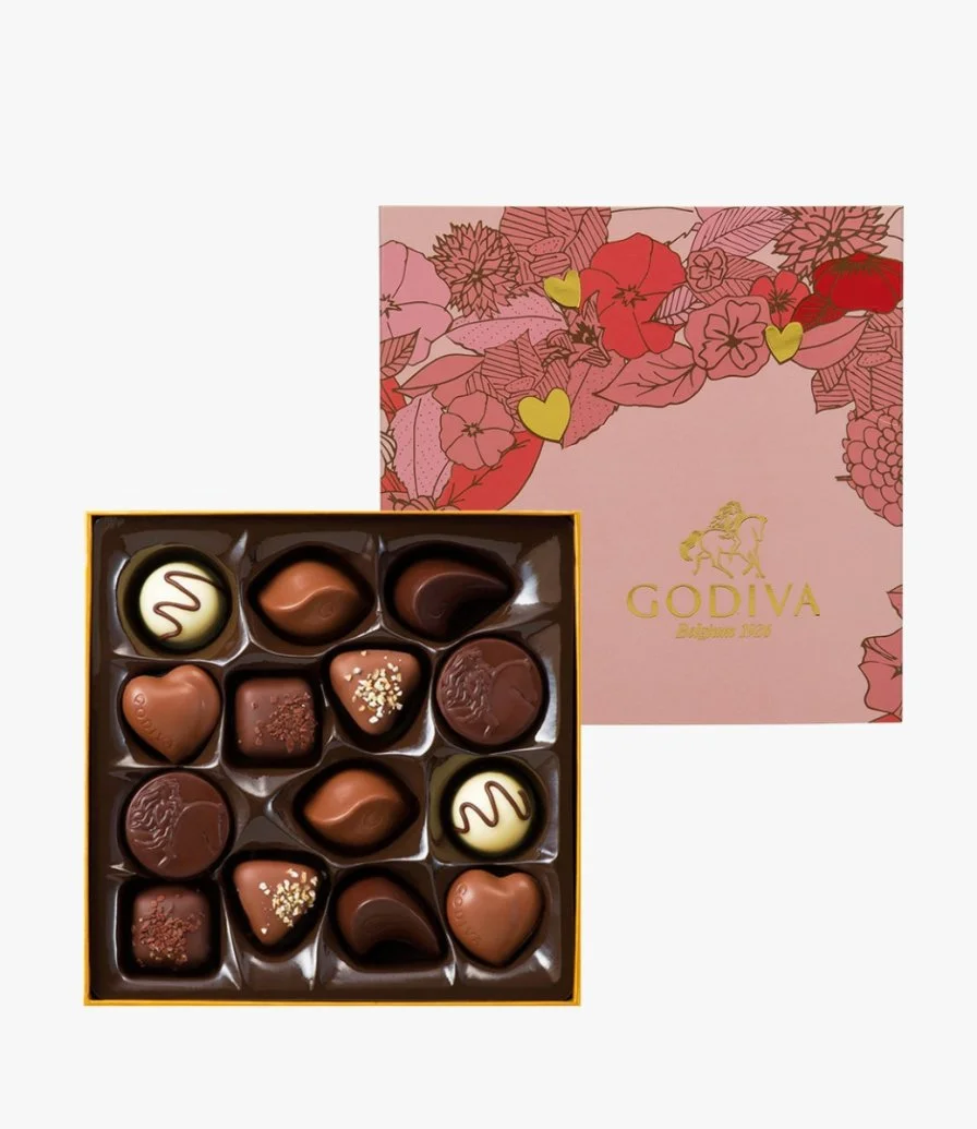 صندوق شوكولاتة عيد الحب الذهبي من جوديفا (14 قطعة) 