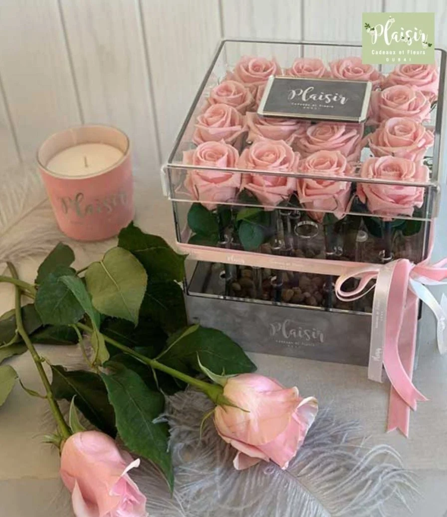 Vip Acrylic Square Pink Infinity Roses By Plaisir
