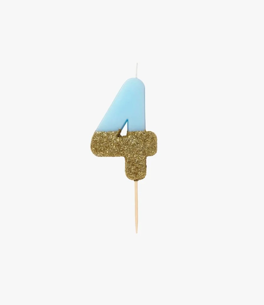 We Heart Birthday Glitter Number Blue Candle '4' by Talking Tables