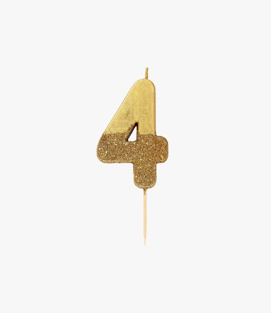 We Heart Birthday Glitter Number Gold Candle '4' by Talking Tables