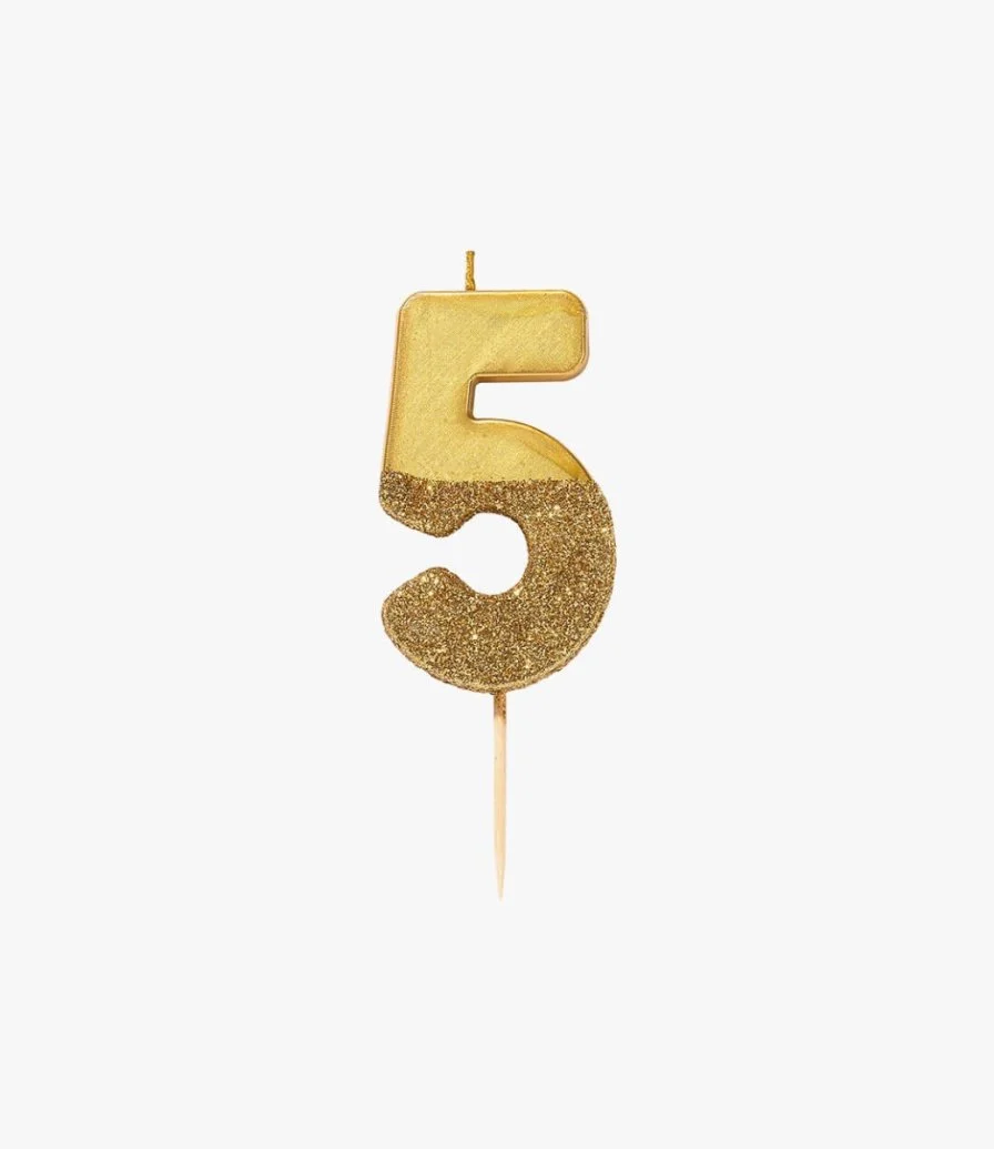 We Heart Birthday Glitter Number Gold Candle '5' by Talking Tables