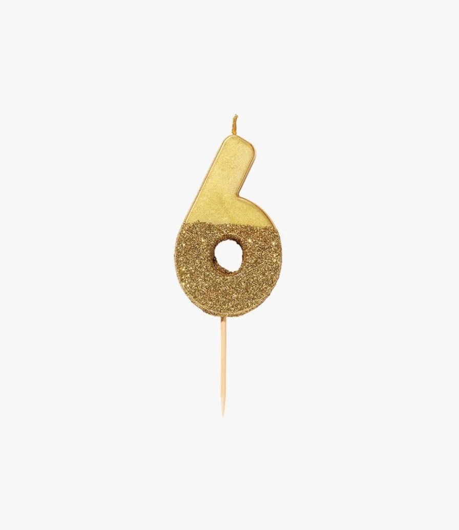 We Heart Birthday Glitter Number Gold Candle '6' by Talking Tables