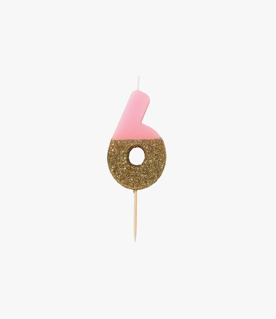 We Heart Birthday Glitter Number Pink Candle '6' by Talking Tables