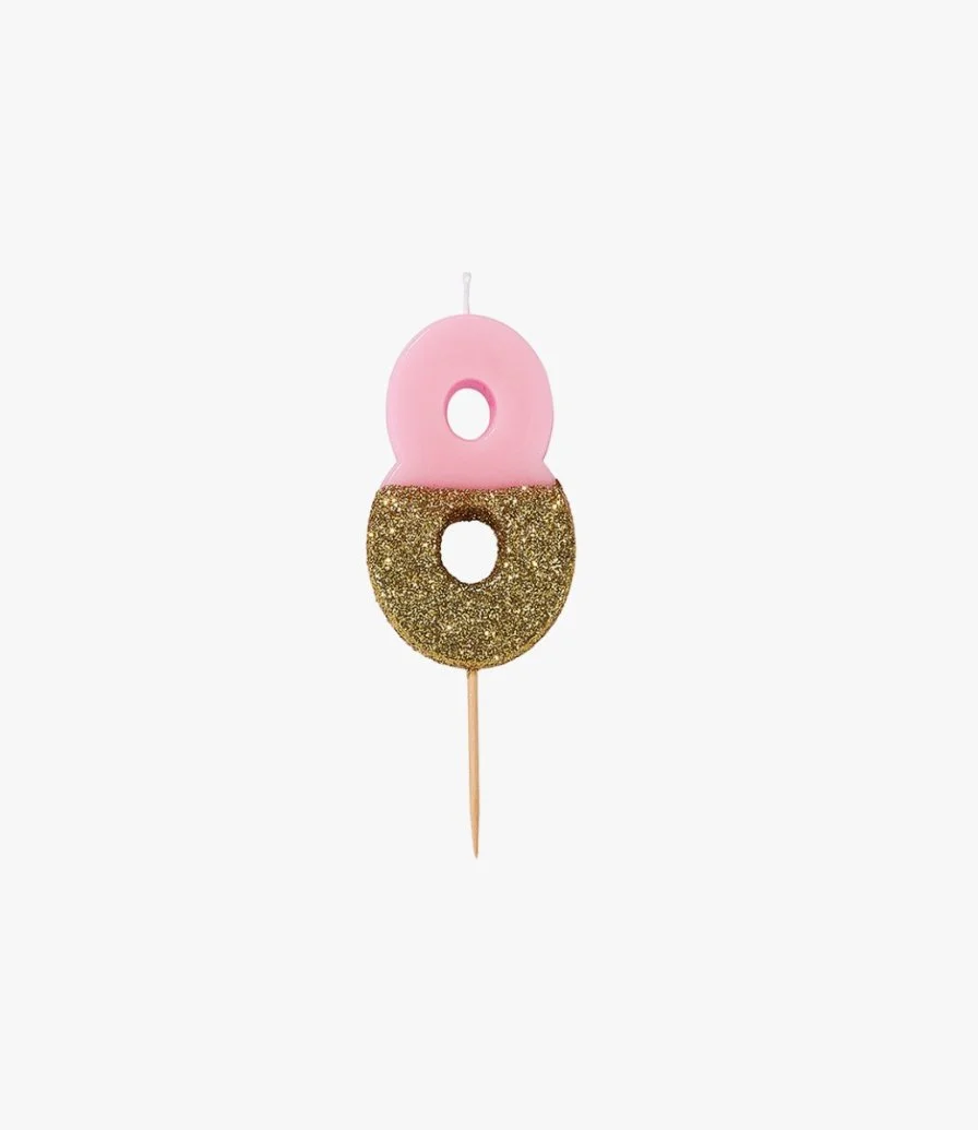We Heart Birthday Glitter Number Pink Candle '8' by Talking Tables
