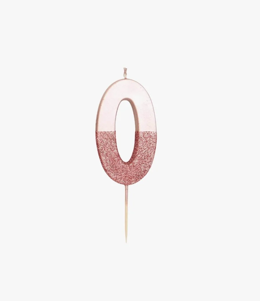 We Heart Birthday Glitter Number Rose Gold Candle '0' by Talking Tables