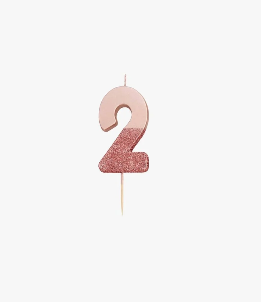 We Heart Birthday Glitter Number Rose Gold Candle '2' by Talking Tables