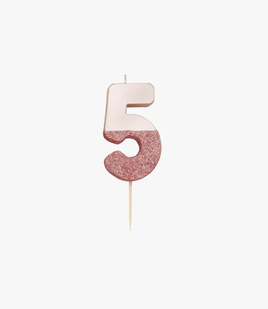We Heart Birthday Glitter Number Rose Gold Candle '5' by Talking Tables