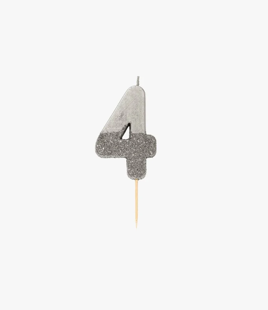 We Heart Birthday Glitter Number Silver Candle '4' by Talking Tables